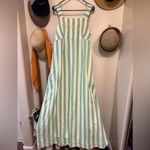 Pact column dress with green and white stripes